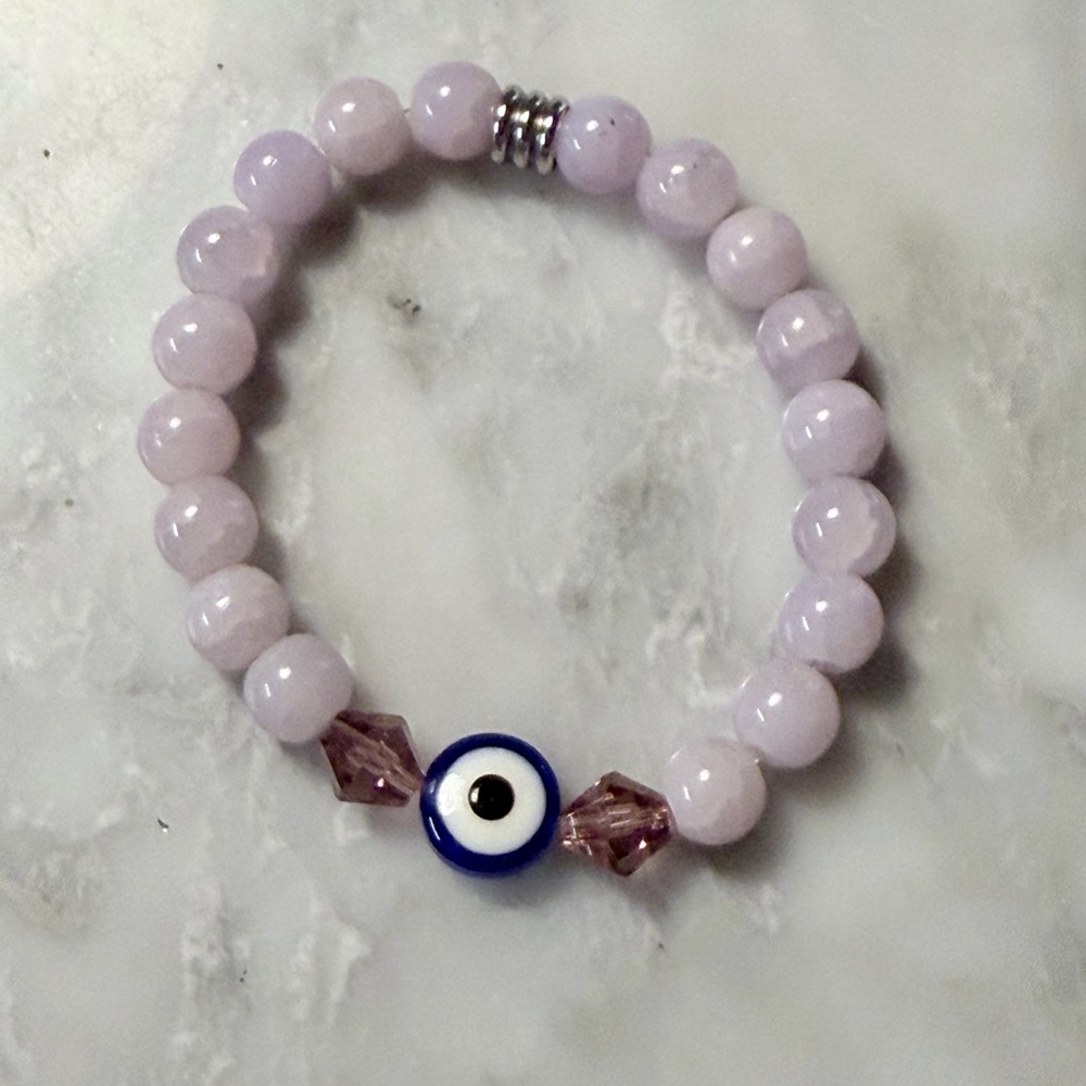 Handmade Lavender Jade & Evil Eye Bracelet – Protection, Calm & Inner Strength